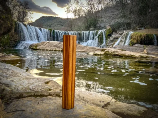 Arbre de pluie en bois devant une cascade